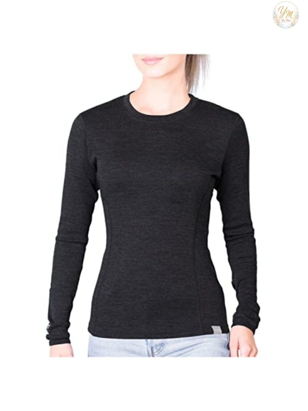 Women's Merino Wool Long Sleeve Thermal Base Layer Crewneck Shirt 18.5 Micron